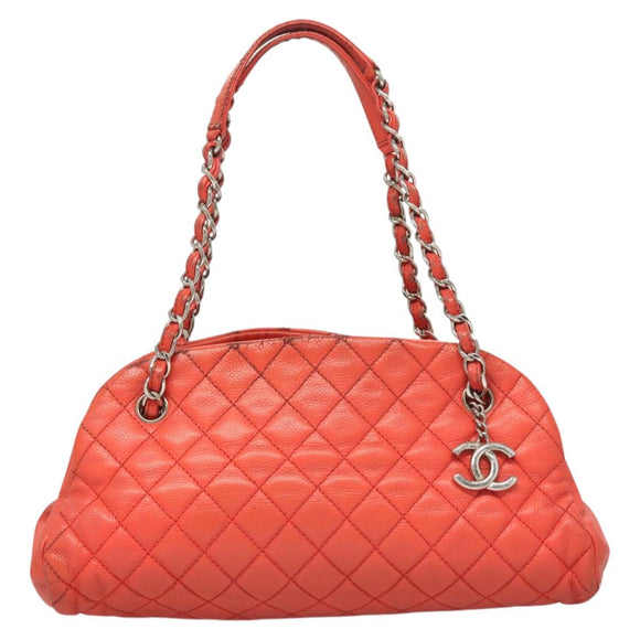 CHANEL Matelasse Chain Shoulder Bag Caviar Skin Orange Silver CC Auth 126379