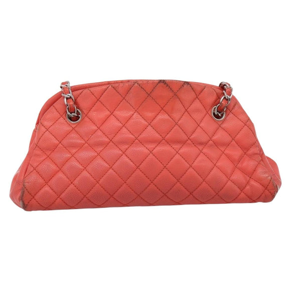 CHANEL Matelasse Chain Shoulder Bag Caviar Skin Orange Silver CC Auth 126379