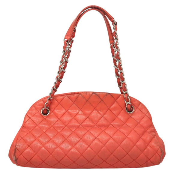 CHANEL Matelasse Chain Shoulder Bag Caviar Skin Orange Silver CC Auth 126379