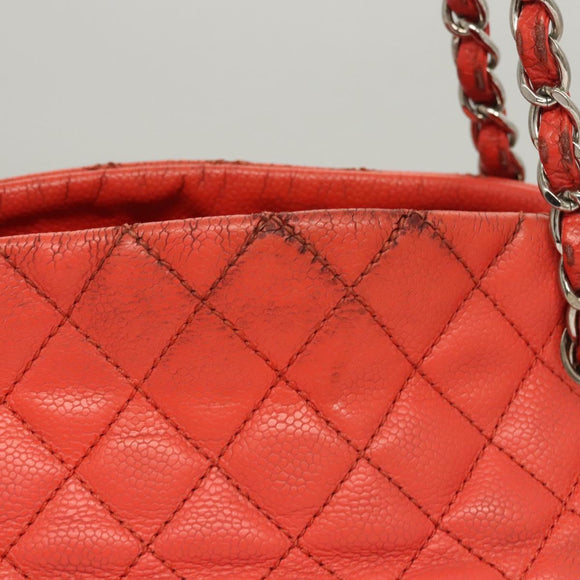 CHANEL Matelasse Chain Shoulder Bag Caviar Skin Orange Silver CC Auth 126379