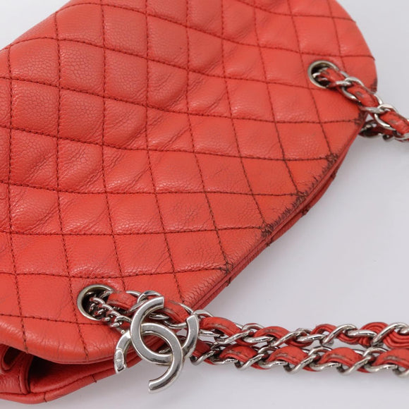 CHANEL Matelasse Chain Shoulder Bag Caviar Skin Orange Silver CC Auth 126379