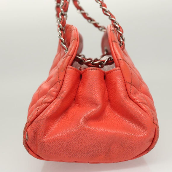 CHANEL Matelasse Chain Shoulder Bag Caviar Skin Orange Silver CC Auth 126379