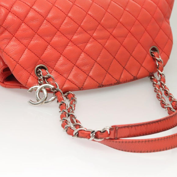 CHANEL Matelasse Chain Shoulder Bag Caviar Skin Orange Silver CC Auth 126379