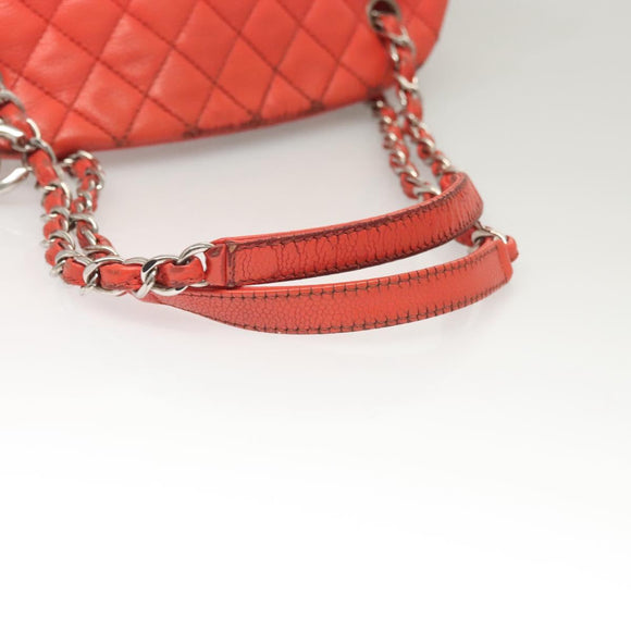 CHANEL Matelasse Chain Shoulder Bag Caviar Skin Orange Silver CC Auth 126379