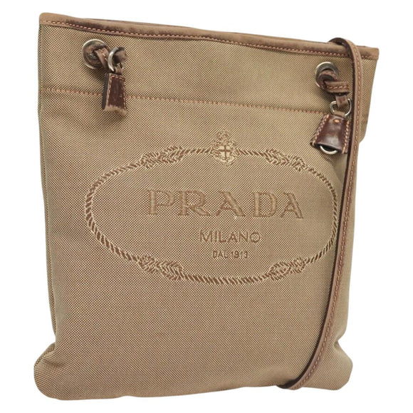 PRADA Shoulder Bag Canvas Brown Gold Auth 126381