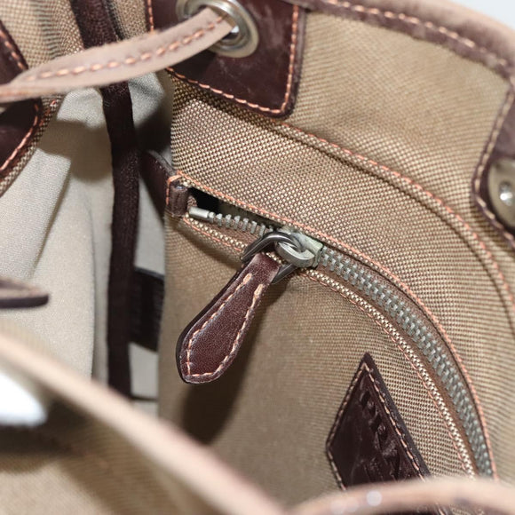 PRADA Shoulder Bag Canvas Brown Gold Auth 126381