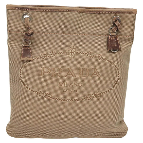 PRADA Shoulder Bag Canvas Brown Gold Auth 126381