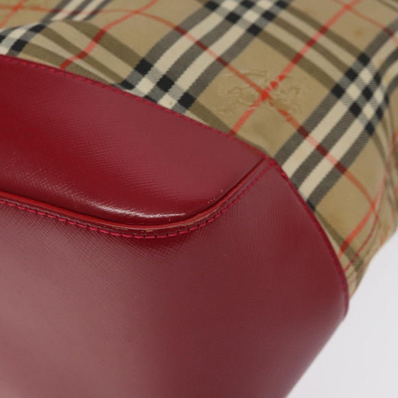 BURBERRY Nova Check Tote Bag Canvas Red Beige gold Auth 126393