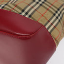 BURBERRY Nova Check Tote Bag Canvas Red Beige gold Auth 126393-9