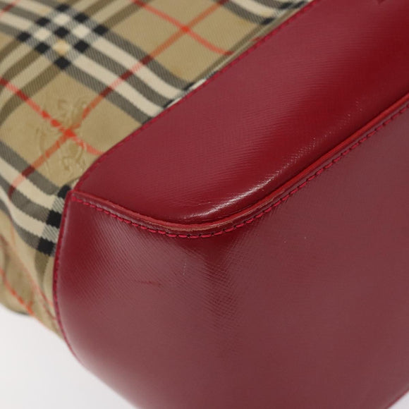 BURBERRY Nova Check Tote Bag Canvas Red Beige gold Auth 126393
