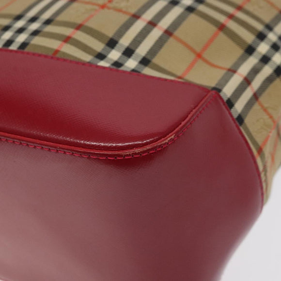 BURBERRY Nova Check Tote Bag Canvas Red Beige gold Auth 126393