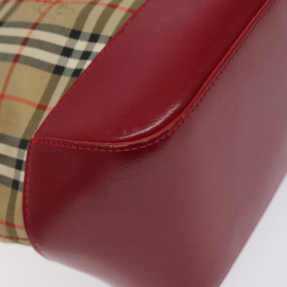 BURBERRY Nova Check Tote Bag Canvas Red Beige gold Auth 126393