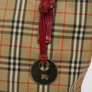 BURBERRY Nova Check Tote Bag Canvas Red Beige gold Auth 126393-10