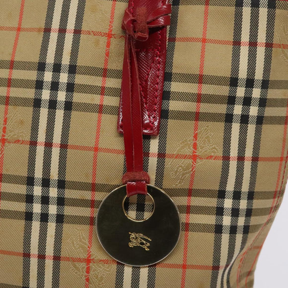 BURBERRY Nova Check Tote Bag Canvas Red Beige gold Auth 126393