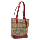 BURBERRY Nova Check Tote Bag Canvas Red Beige gold Auth 126393-1