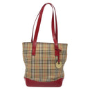 BURBERRY Nova Check Tote Bag Canvas Red Beige gold Auth 126393-13