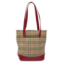 BURBERRY Nova Check Tote Bag Canvas Red Beige gold Auth 126393-2