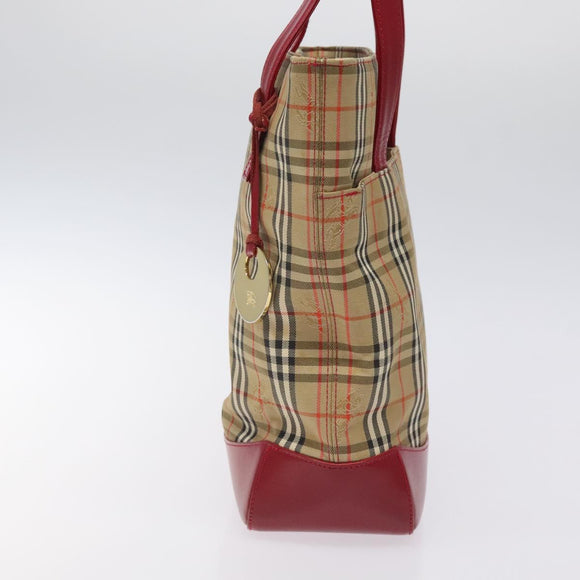 BURBERRY Nova Check Tote Bag Canvas Red Beige gold Auth 126393