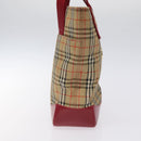 BURBERRY Nova Check Tote Bag Canvas Red Beige gold Auth 126393-4