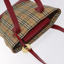 BURBERRY Nova Check Tote Bag Canvas Red Beige gold Auth 126393-6