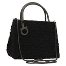 Salvatore Ferragamo Gancini Hand Bag Wool 2way Black Auth 126395-1