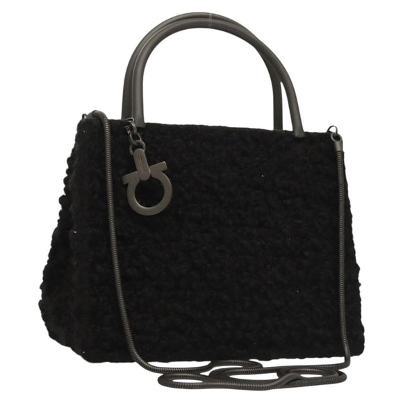 Salvatore Ferragamo Gancini Hand Bag Wool 2way Black Auth 126395