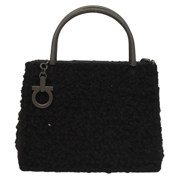 Salvatore Ferragamo Gancini Hand Bag Wool 2way Black Auth 126395