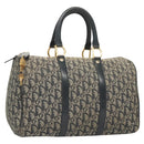 Christian Dior Trotter Canvas Boston Bag Navy Gold Auth 126426-1