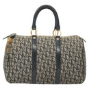 Christian Dior Trotter Canvas Boston Bag Navy Gold Auth 126426-13