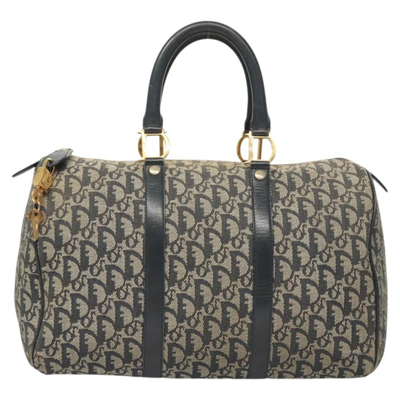 Christian Dior Trotter Canvas Boston Bag Navy Gold Auth 126426