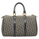 Christian Dior Trotter Canvas Boston Bag Navy Gold Auth 126426-2