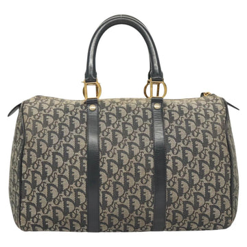 Christian Dior Trotter Canvas Boston Bag Navy Gold Auth 126426 - 0