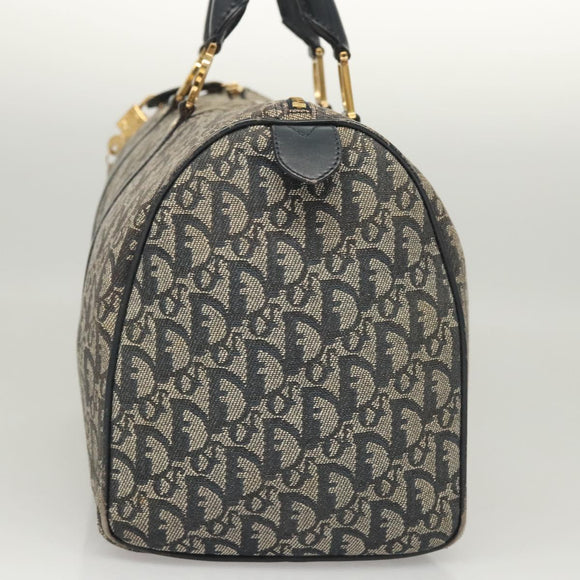 Christian Dior Trotter Canvas Boston Bag Navy Gold Auth 126426