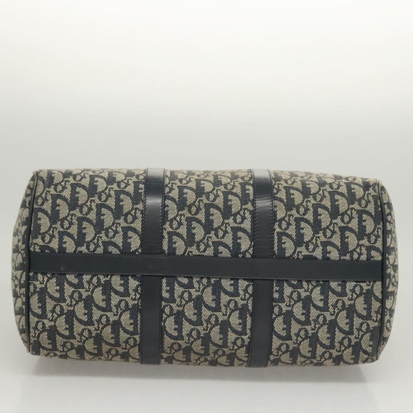 Christian Dior Trotter Canvas Boston Bag Navy Gold Auth 126426