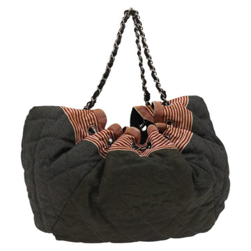 CHANEL Coco Cabas GM Tote Bag Canvas Gray Silver CC Auth 126427