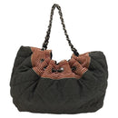 CHANEL Coco Cabas GM Tote Bag Canvas Gray Silver CC Auth 126427-2