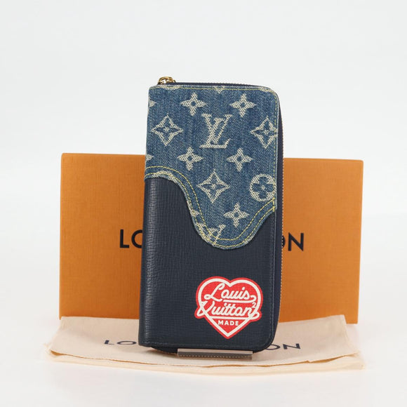 LOUIS VUITTON NIGO LV Squared Zippy Wallet Long Wallet Navy M81107 Auth 126433SAM