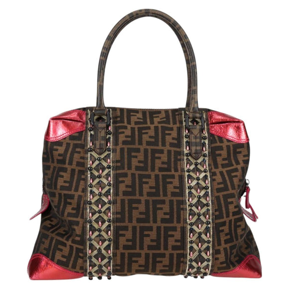 FENDI Zucca Canvas Tote Bag Black Brown Auth 126450V