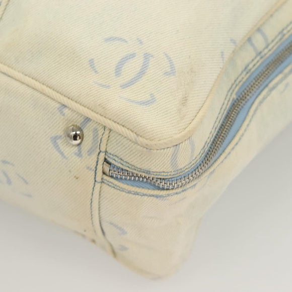 CHANEL Hand Bag Denim Light Blue Silver CC Auth 126457