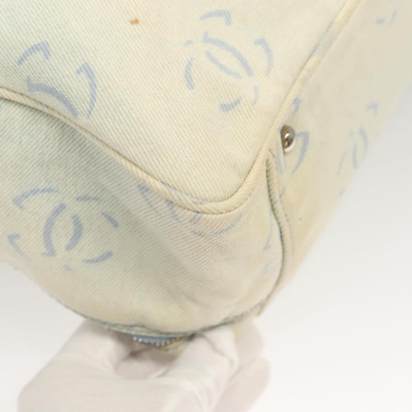 CHANEL Hand Bag Denim Light Blue Silver CC Auth 126457