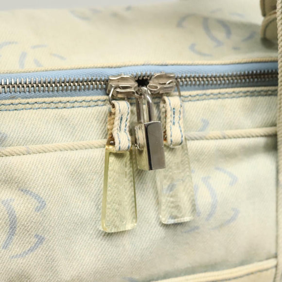 CHANEL Hand Bag Denim Light Blue Silver CC Auth 126457