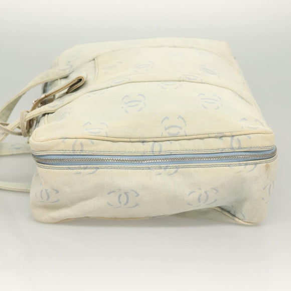 CHANEL Hand Bag Denim Light Blue Silver CC Auth 126457