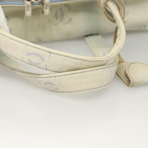 CHANEL Hand Bag Denim Light Blue Silver CC Auth 126457