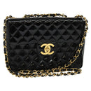 CHANEL Big Matelasse Chain Shoulder Bag Patent leather Black Gold CC Auth 126493-1