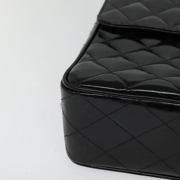 CHANEL Big Matelasse Chain Shoulder Bag Patent leather Black Gold CC Auth 126493