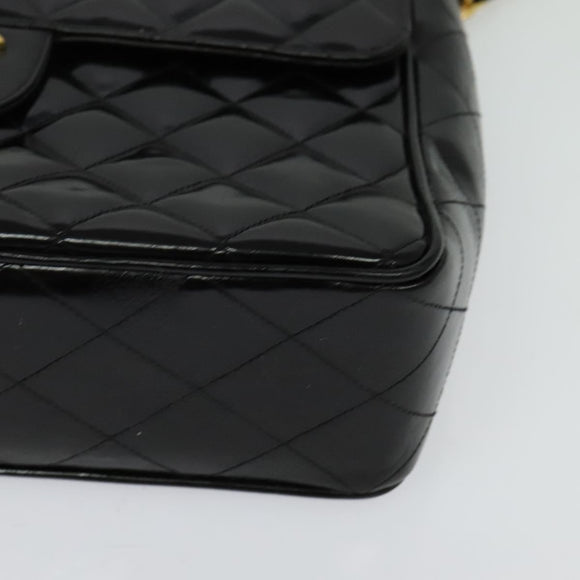 CHANEL Big Matelasse Chain Shoulder Bag Patent leather Black Gold CC Auth 126493
