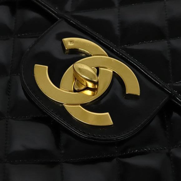 CHANEL Big Matelasse Chain Shoulder Bag Patent leather Black Gold CC Auth 126493