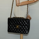 CHANEL Big Matelasse Chain Shoulder Bag Patent leather Black Gold CC Auth 126493-25