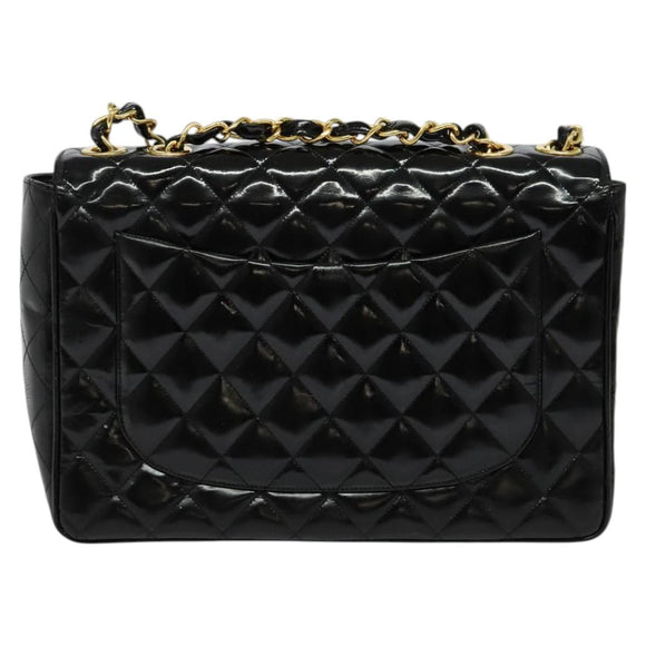 CHANEL Big Matelasse Chain Shoulder Bag Patent leather Black Gold CC Auth 126493