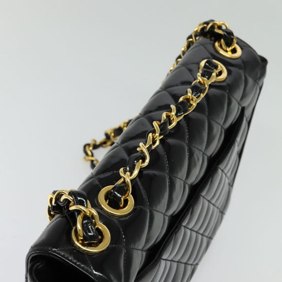 CHANEL Big Matelasse Chain Shoulder Bag Patent leather Black Gold CC Auth 126493
